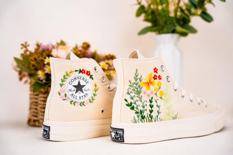 Custom Converse Wedding Bridal Flowers Embroidered High Tops