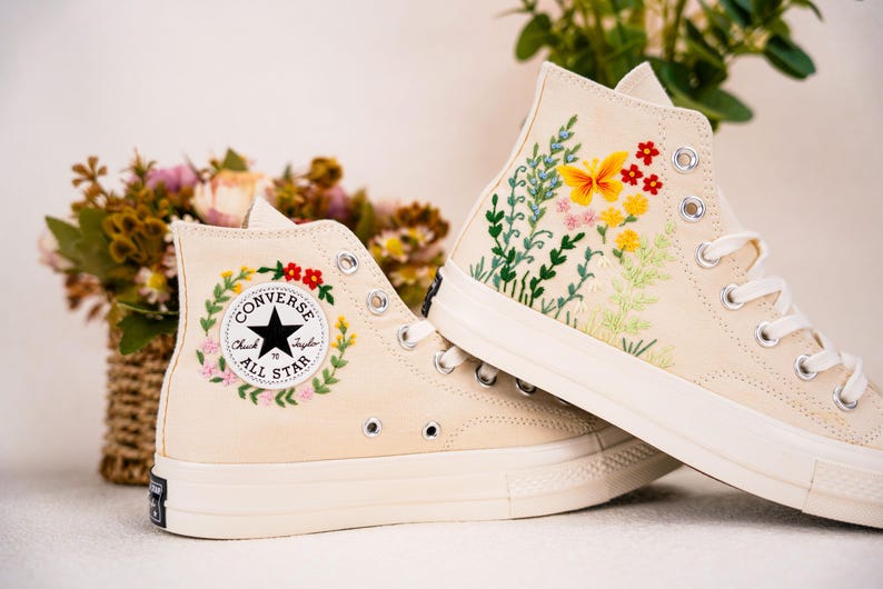 Custom Converse Wedding Bridal Flowers Embroidered High Tops