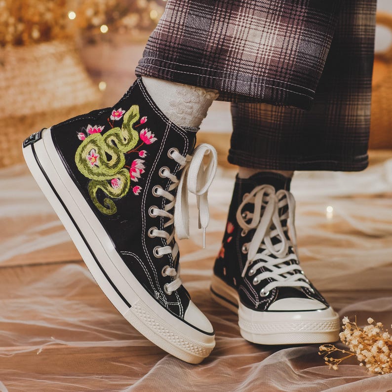 Custom Converse Snake Embroidered High Tops