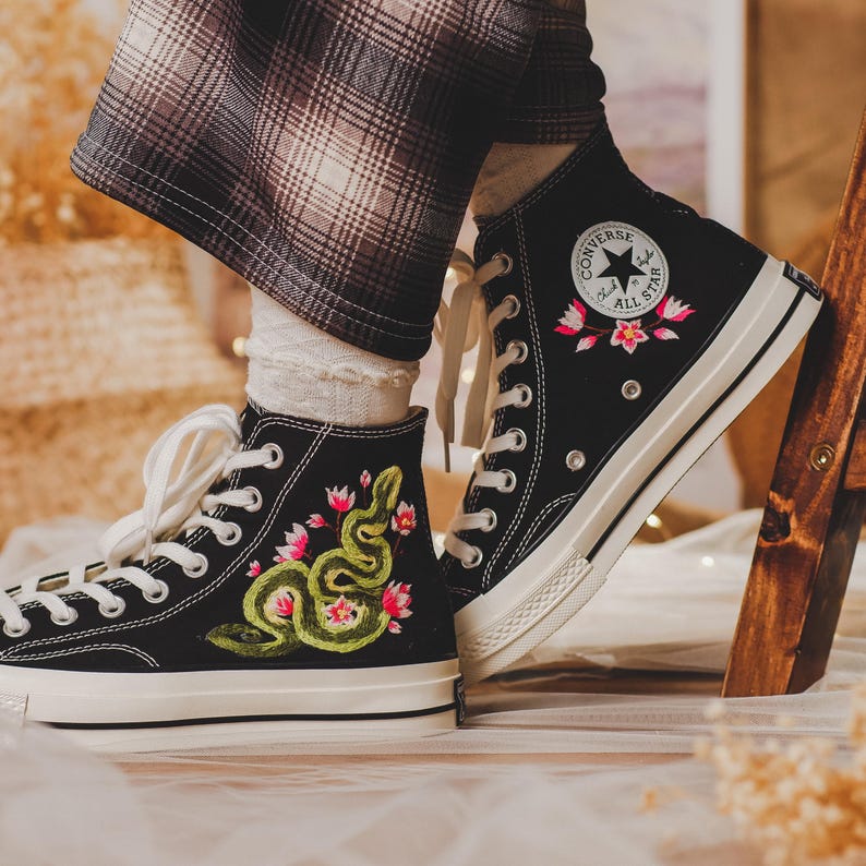 Custom Converse Snake Embroidered High Tops