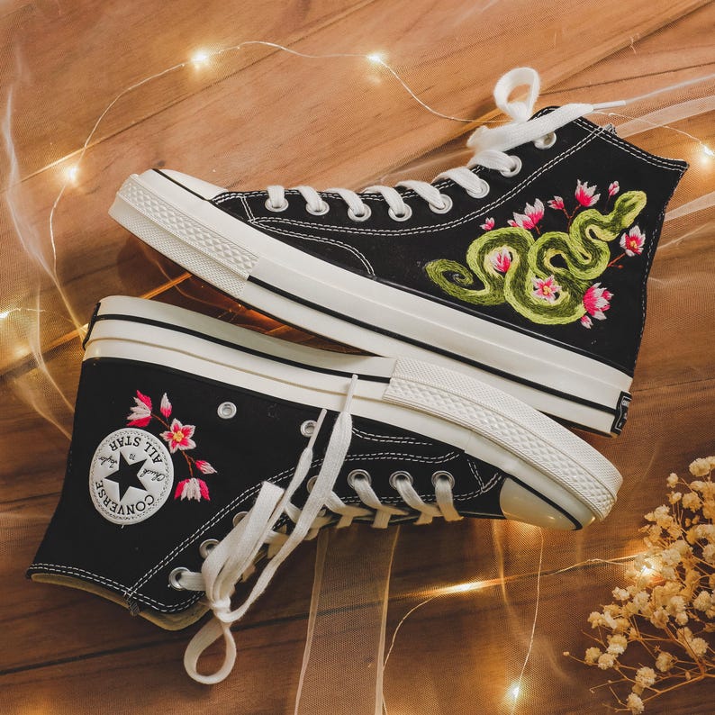 Custom Converse Snake Embroidered High Tops