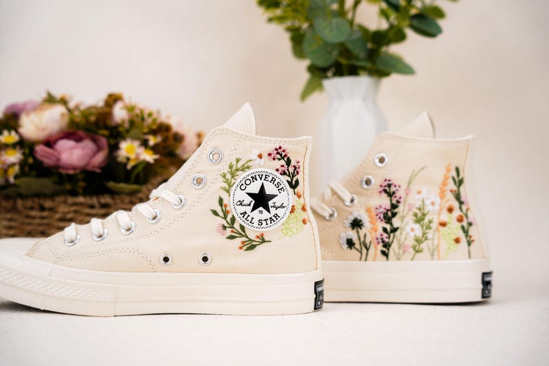 Custom Converse Wedding Bridal Flowers Embroidered High Tops