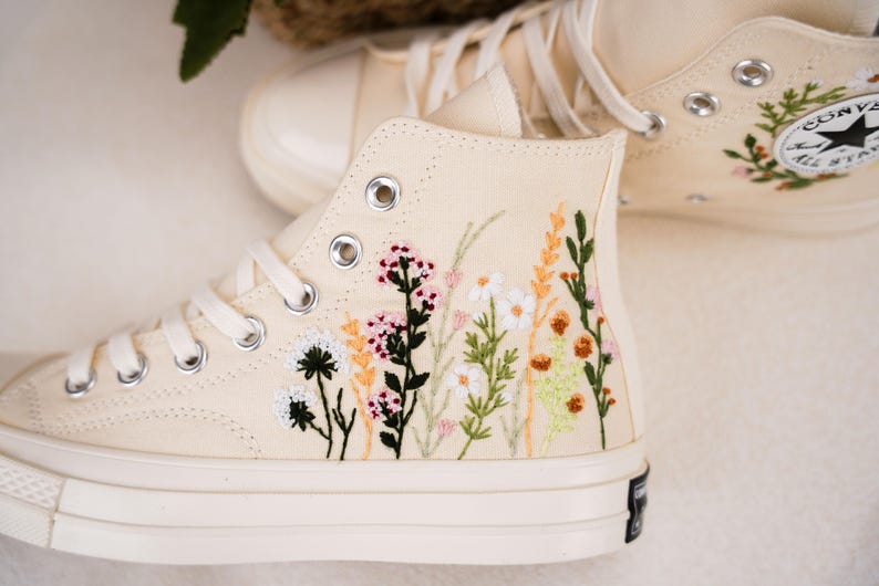 Custom Converse Wedding Bridal Flowers Embroidered High Tops