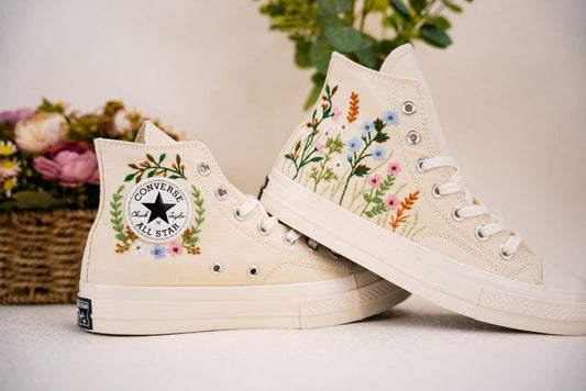 Custom Converse Wedding Flowers Embroidered Shoes Bridal Flowers Embroidered High Tops