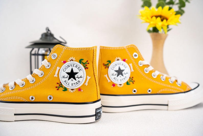 Custom Converse Wedding Bridal Flowers Embroidered High Tops