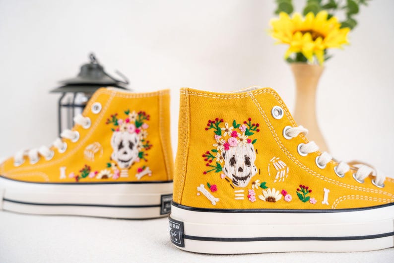 Custom Converse Wedding Bridal Flowers Embroidered High Tops
