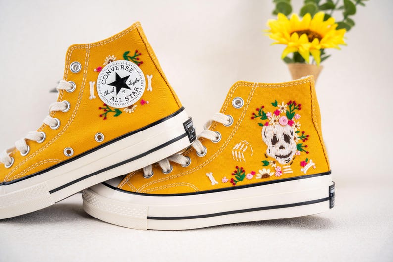 Custom Converse Wedding Bridal Flowers Embroidered High Tops