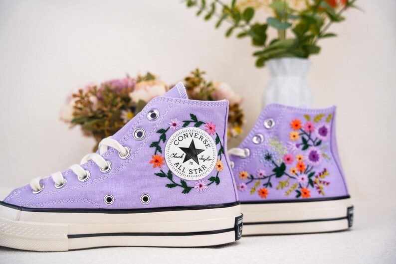Custom Converse Bridal Flowers Embroidered High Top