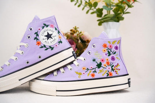 Custom Converse Bridal Flowers Embroidered High Top