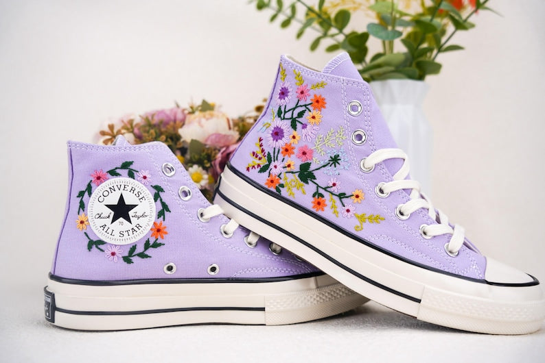 Custom Converse Bridal Flowers Embroidered High Top