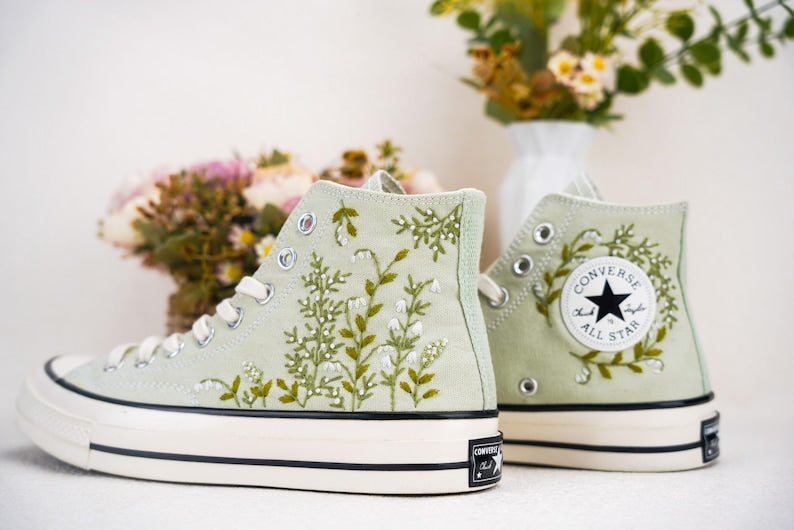 Custom Converse Wedding Flowers Embroidered High Tops