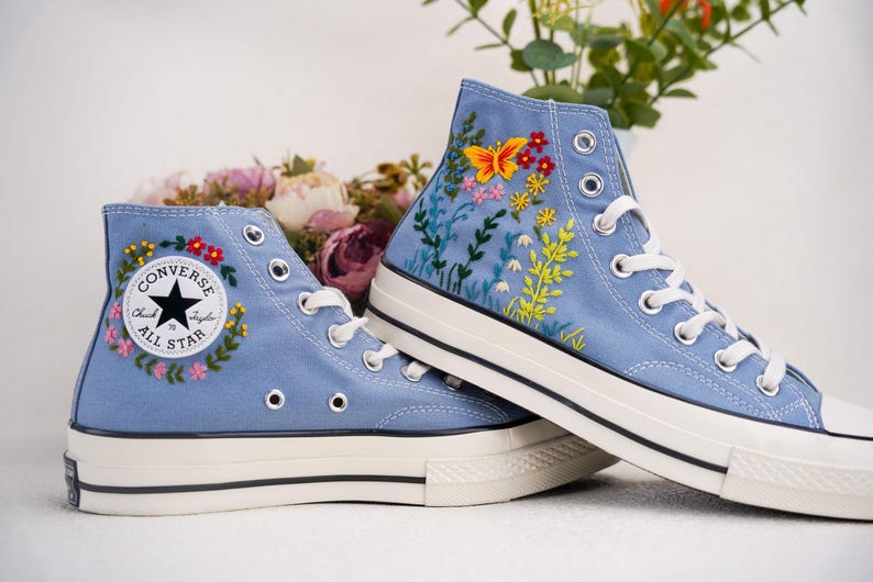 Custom Converse Wedding Bridal Flowers Embroidered High Tops