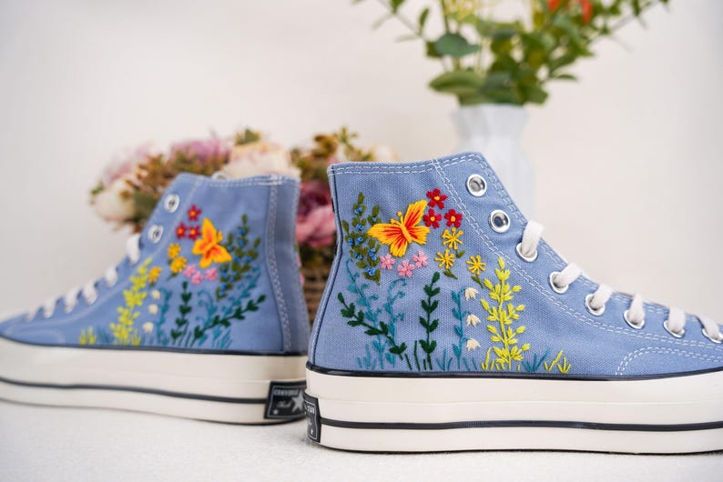 Custom Converse Bridal Flowers Embroidered High Tops