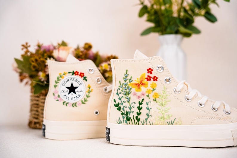 Custom Converse Wedding Bridal Flowers Embroidered High Tops