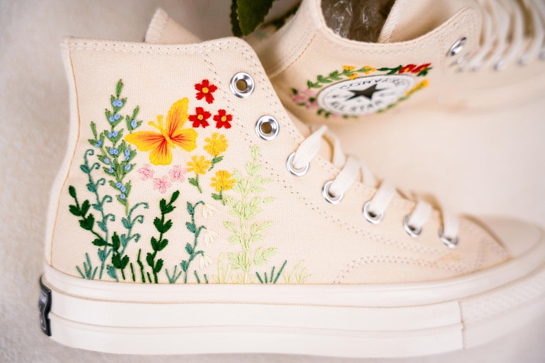 Custom Converse Wedding Bridal Flowers Embroidered High Tops