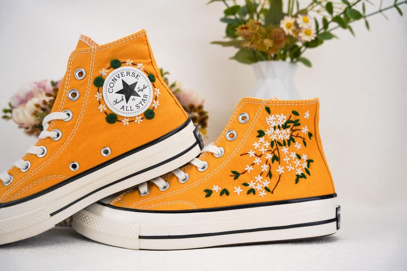 Custom Converse Wedding Bridal Flowers Embroidered High Tops
