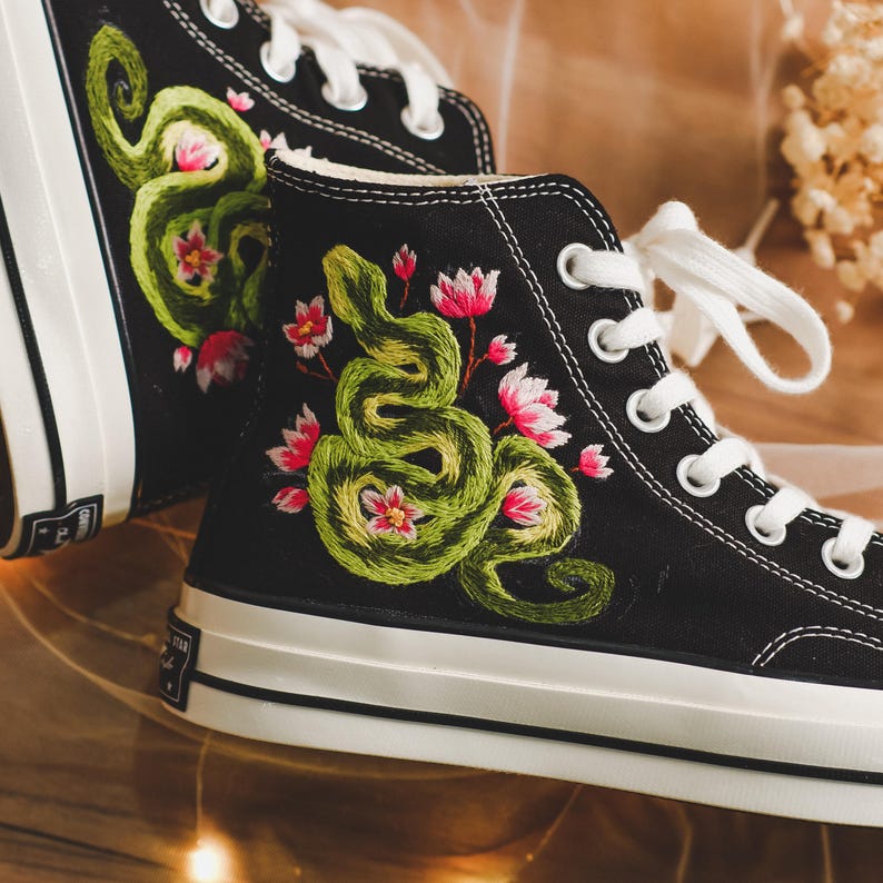 Custom Converse Snake Embroidered High Tops