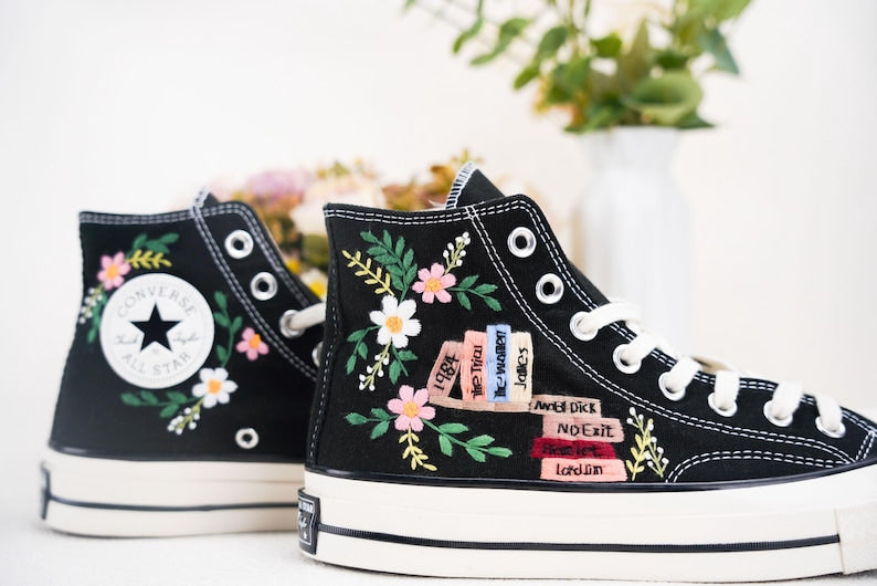 Custom Converse Wedding Bridal Flowers Embroidered High Tops