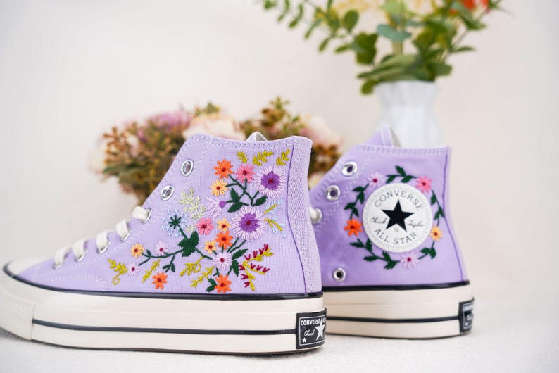 Custom Converse Wedding Bridal Flowers Embroidered High Tops