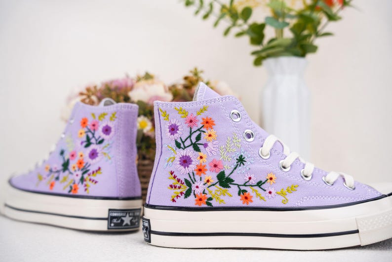 Custom Converse Wedding Bridal Flowers Embroidered High Tops