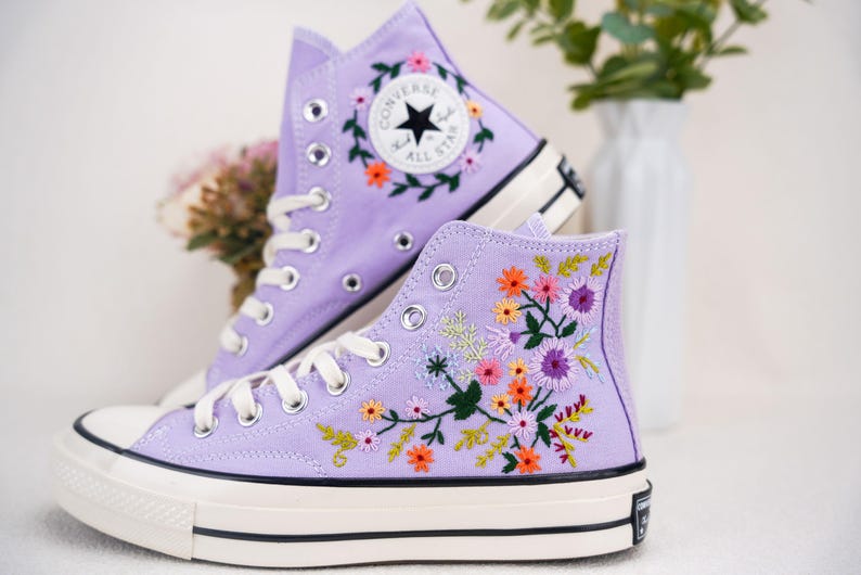 Custom Converse Wedding Bridal Flowers Embroidered High Tops