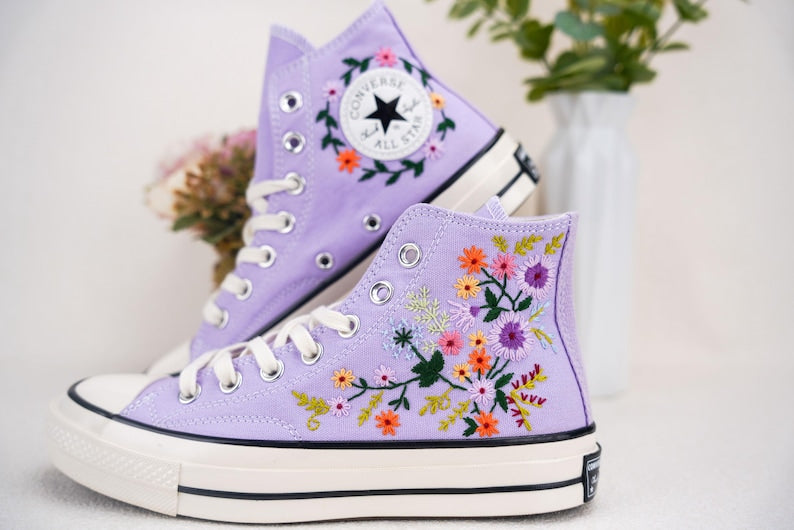 Custom Converse Bridal Flowers Embroidered High Top