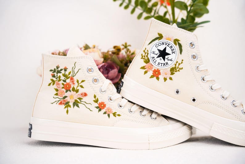 Custom Converse Wedding Bridal Flowers Embroidered High Tops