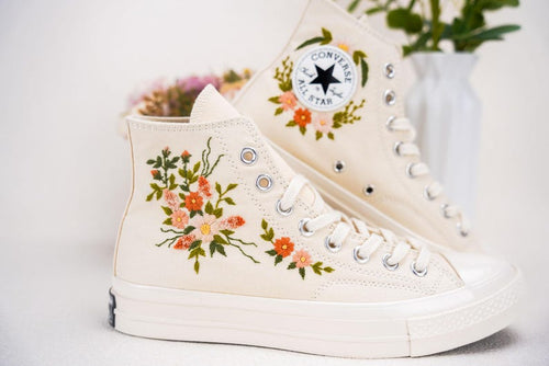 Custom Converse Wedding Bridal Flowers Embroidered High Tops