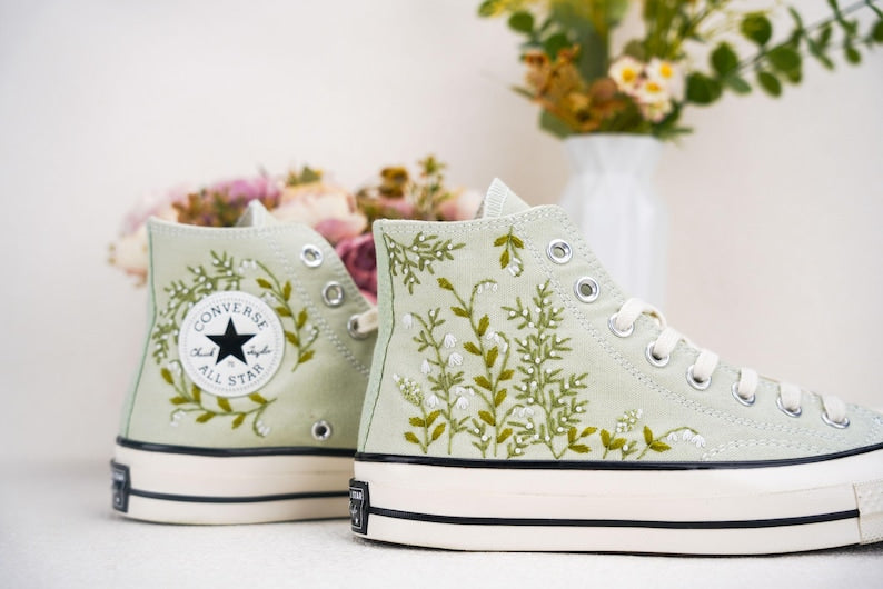 Custom Converse Wedding Flowers Embroidered High Tops