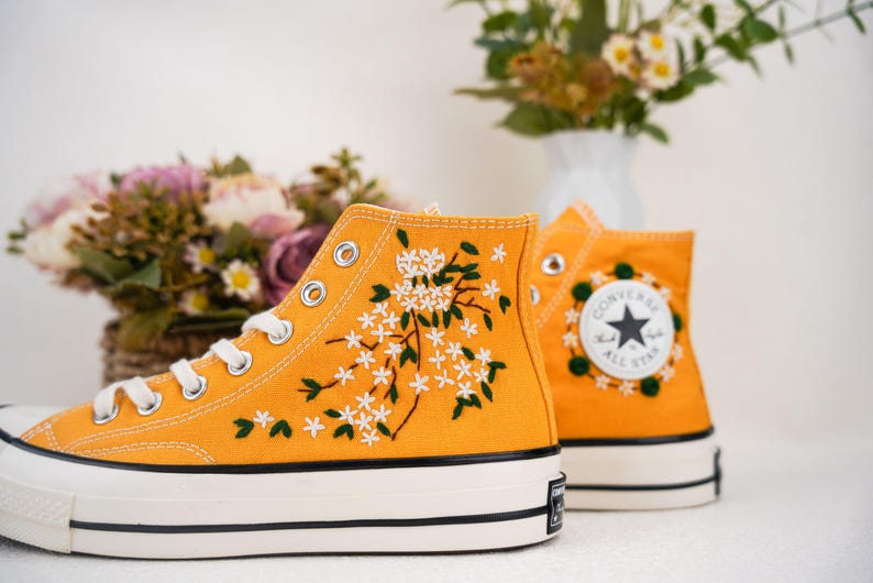 Custom Converse Wedding Bridal Flowers Embroidered High Tops