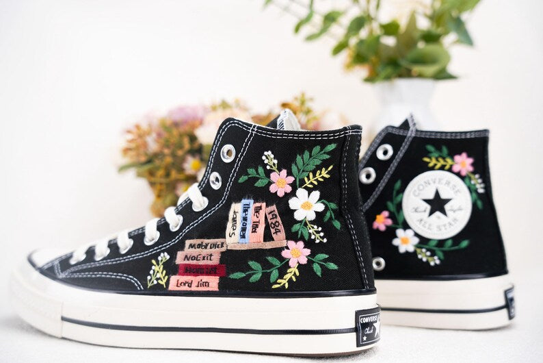 Custom Converse Wedding Bridal Flowers Embroidered High Tops