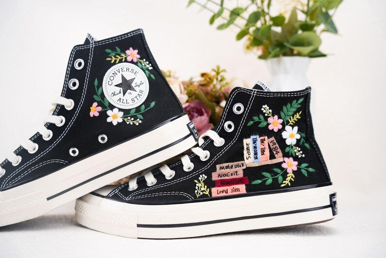 Custom Converse Wedding Bridal Flowers Embroidered High Tops