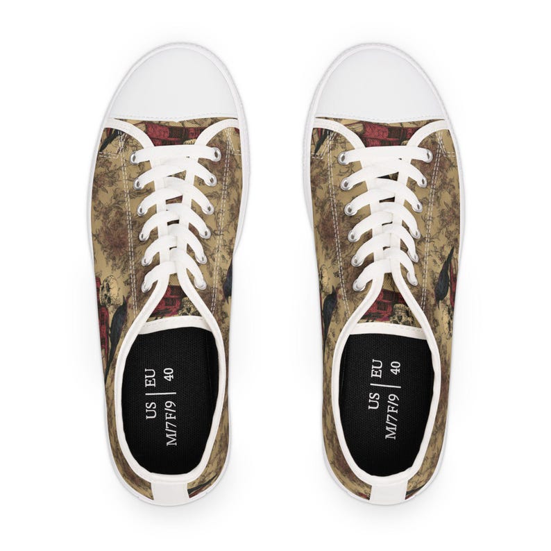Colorful Women's Low Top Sneaker Black Raven and Skull Sneakers