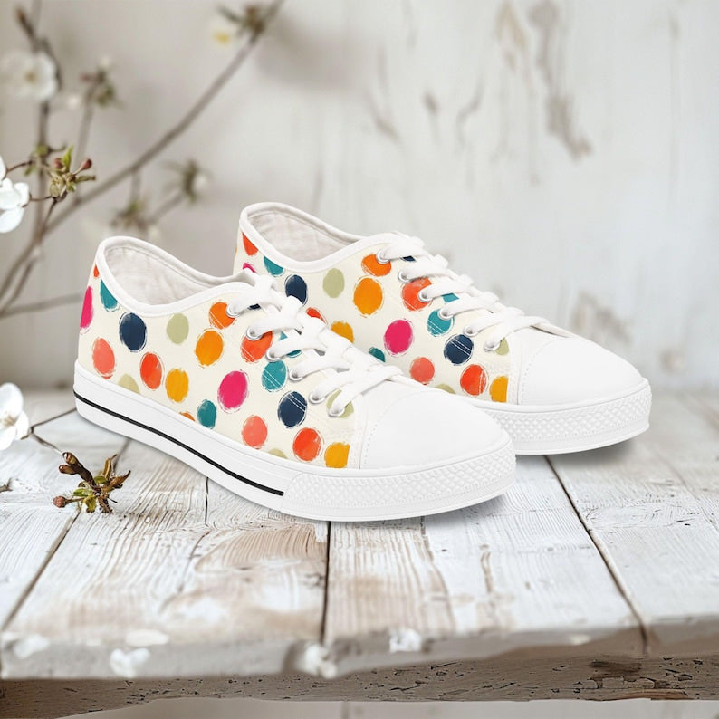 Colorful Women's Low Top Sneaker Colorful Polka Dot