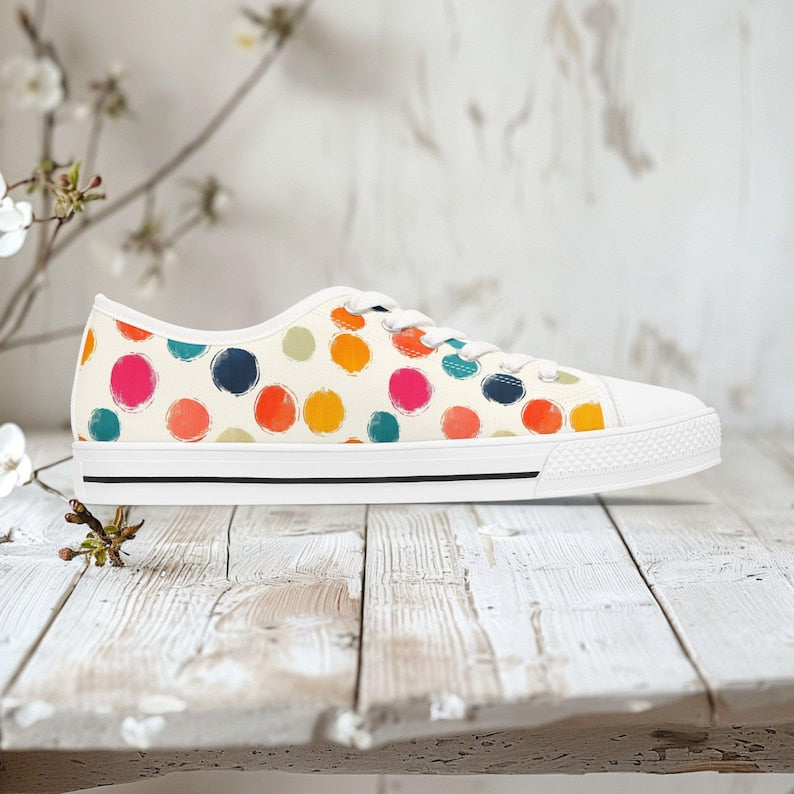 Colorful Women's Low Top Sneaker Colorful Polka Dot