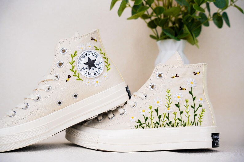 Custom Converse Wedding Bridal Flowers Embroidered High Tops