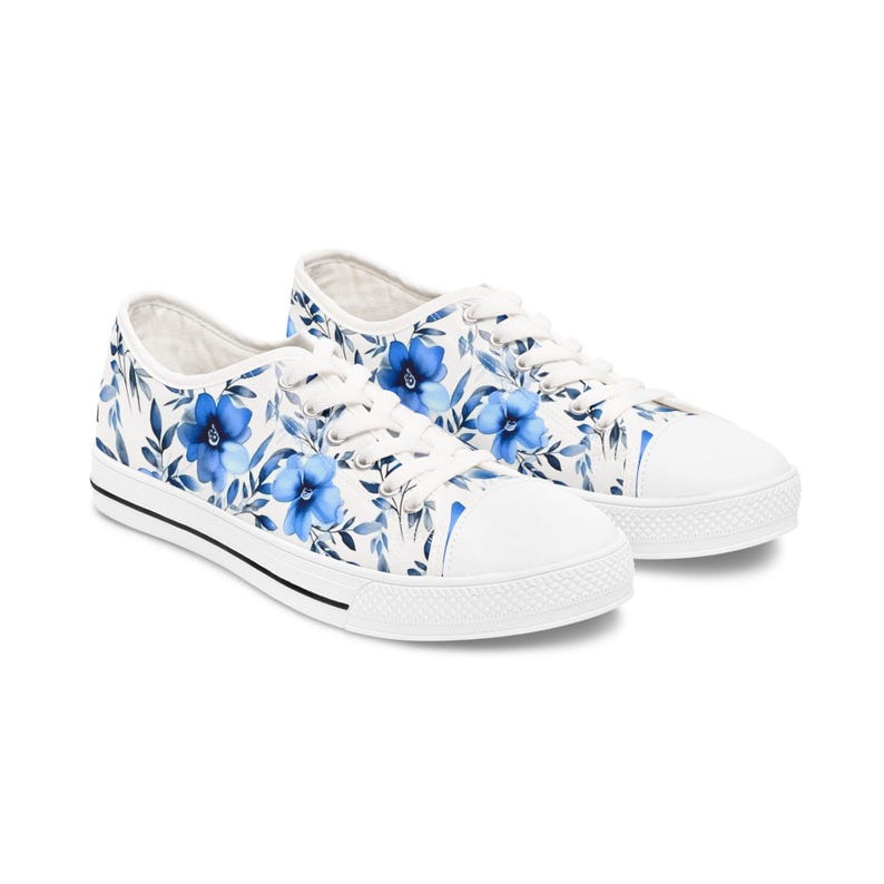 Women's Low Top Sneaker Light Blue Floral Sneakers