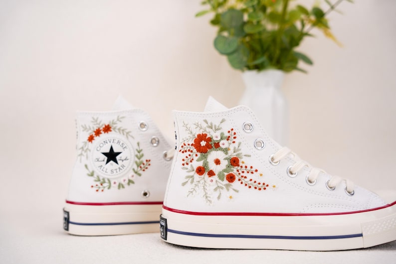 Custom Converse Wedding Bridal Flowers Embroidered High Tops