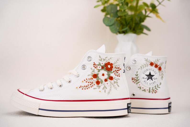 Custom Converse Wedding Bridal Flowers Embroidered High Tops