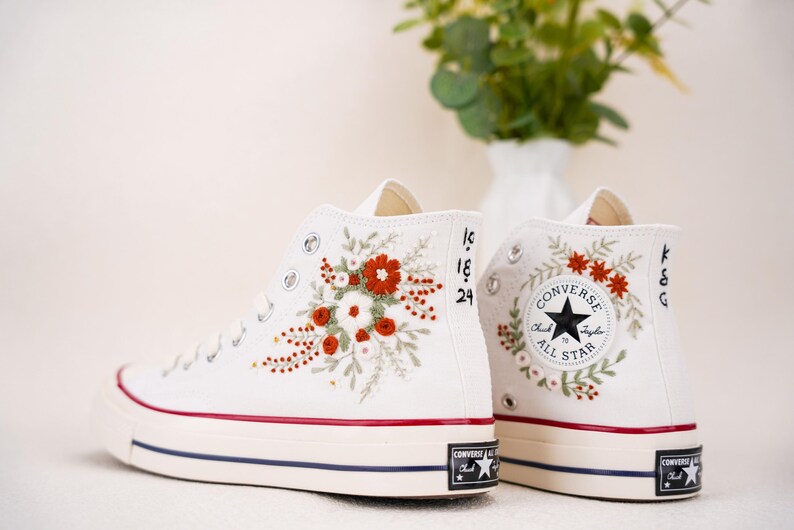 Custom Converse Wedding Bridal Flowers Embroidered High Tops