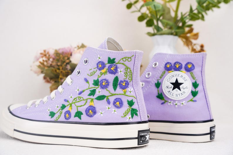 Custom Converse Wedding Bridal Flowers Embroidered High Tops