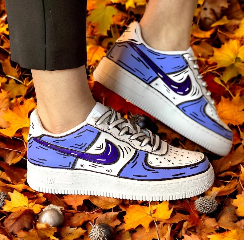 Custom Air Force 1 Shoes Blue Cartoon Style