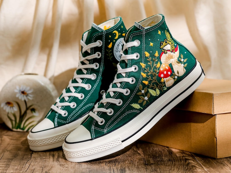 Custom Converse Wedding Bridal Flowers Embroidered High Tops