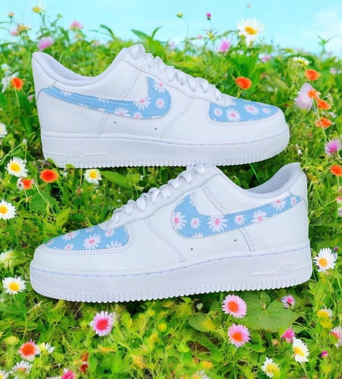 Custom Air Force 1 Shoes Blue Daisy Style