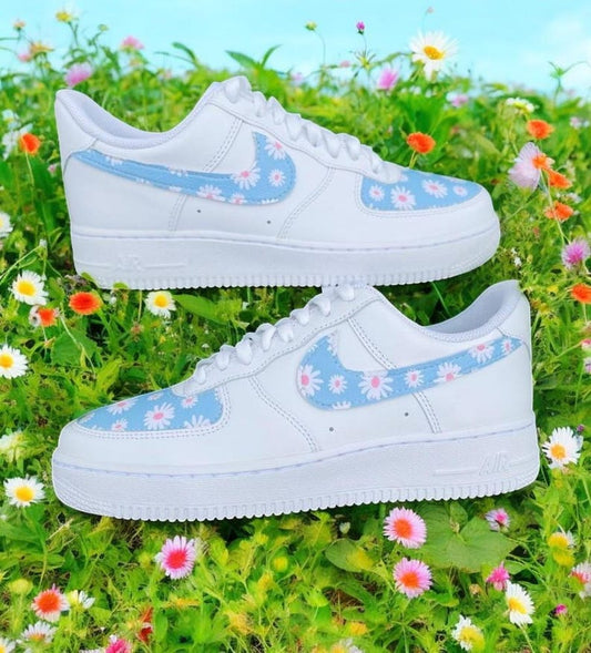 Custom Air Force 1 Shoes Blue Daisy Style