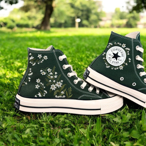 Custom Converse Lily Flower Embroidered High Tops