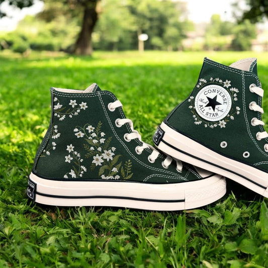 Custom Converse Lily Flower Embroidered High Tops