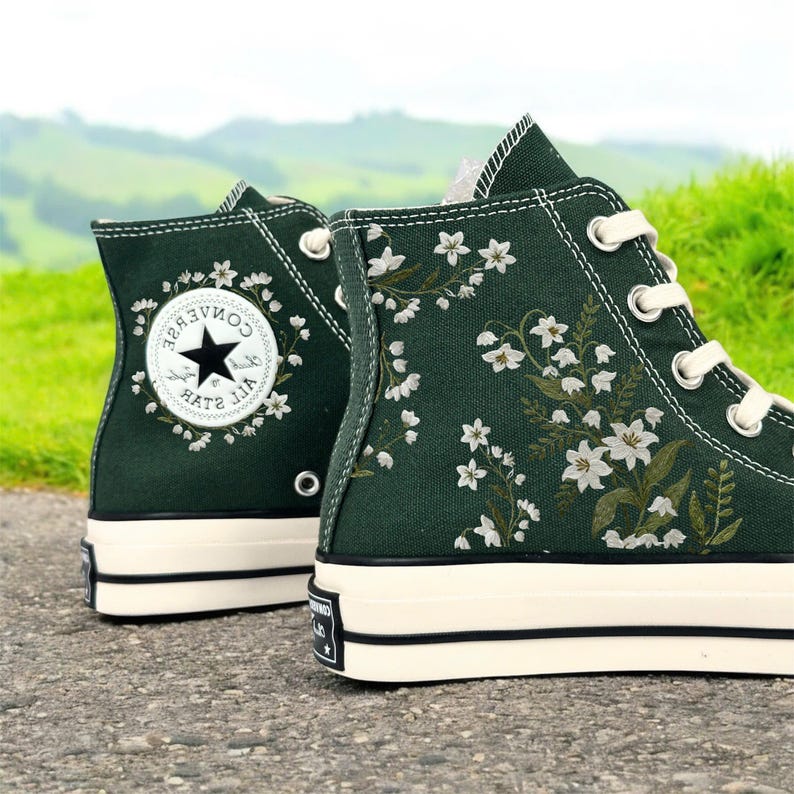 Custom Converse Lily Flower Embroidered High Tops