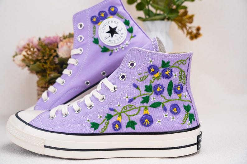Custom Converse Wedding Bridal Flowers Embroidered High Tops