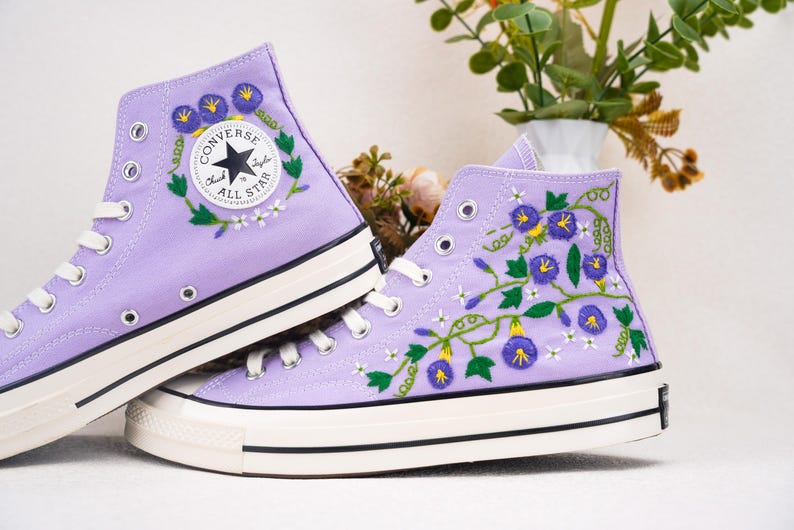 Custom Converse Wedding Bridal Flowers Embroidered High Tops